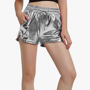 Silver Metallic Draw String Shorts